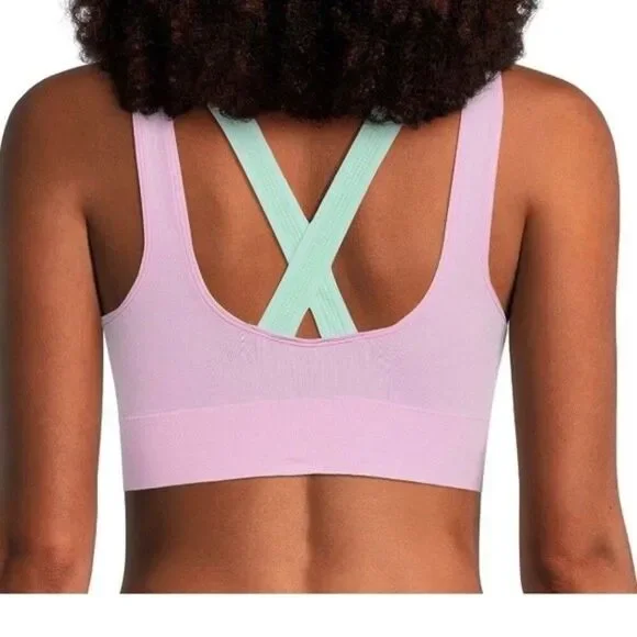 No Boundaries Juniors Seamless Double Layered Bralette Small NWT Pink Green - Picture 2 of 6